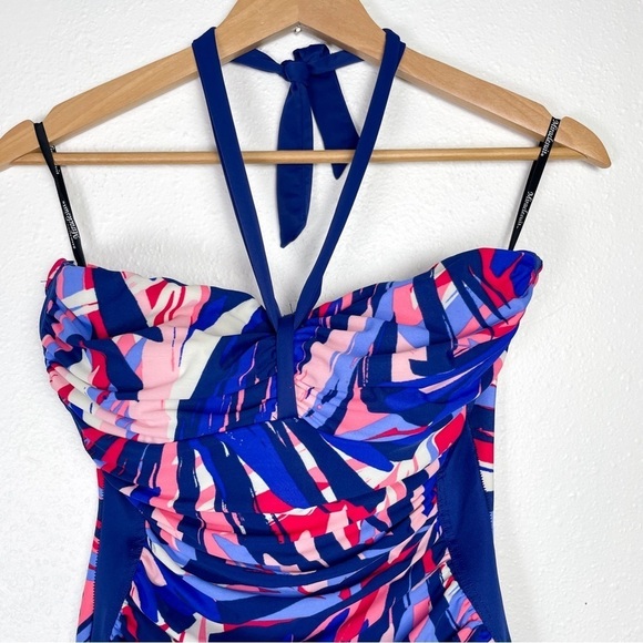 Miraclesuit Abstract Geometric one Piece Halter SwimSuit Sz. 8/10/12 - Picture 7 of 11
